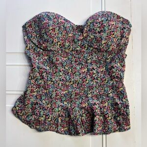 American Rag CIE Women’s Sz Medium Cotton Floral Ruffle Strapless Blouse Top